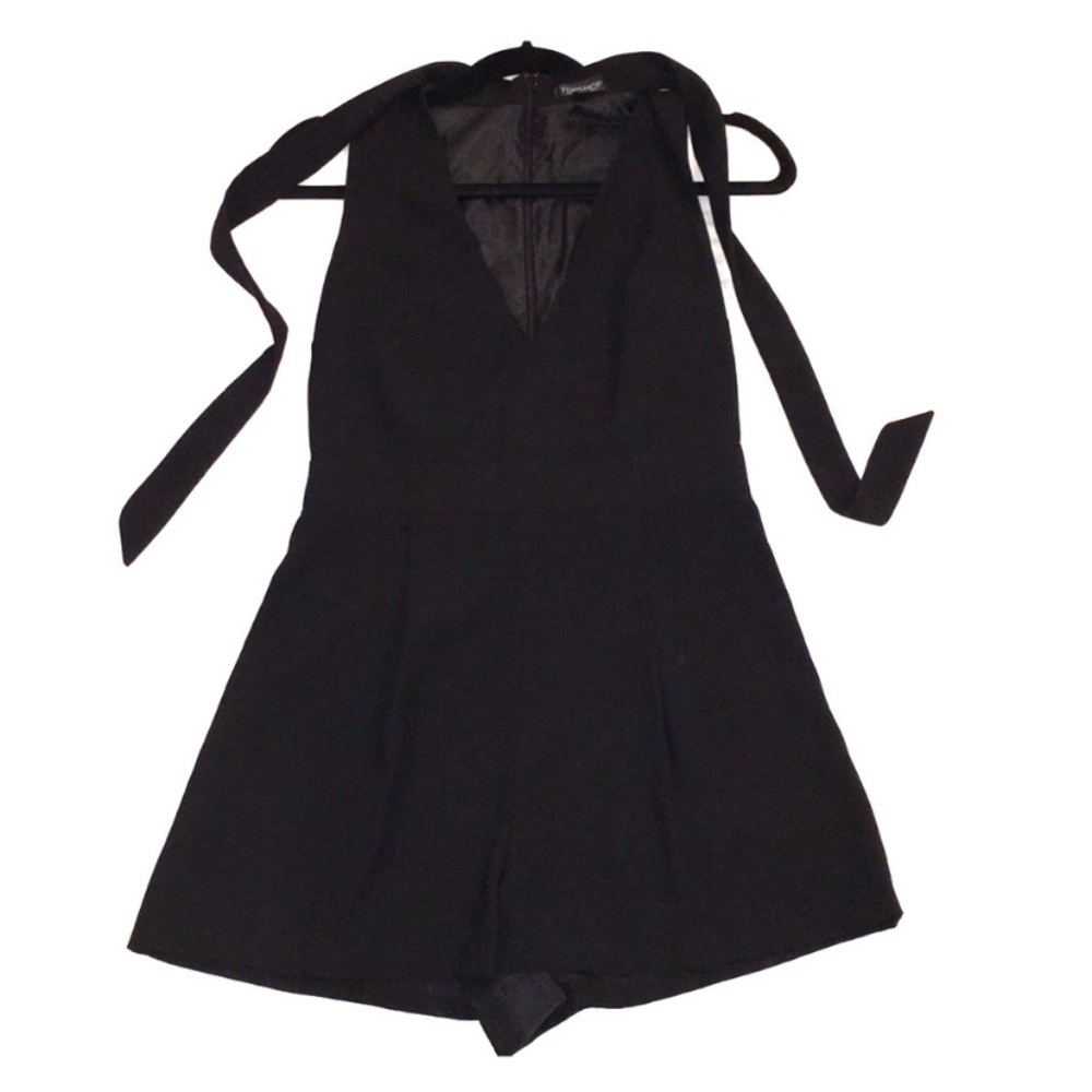 Topshop Black Deep V - Zipper Romper - Size 4